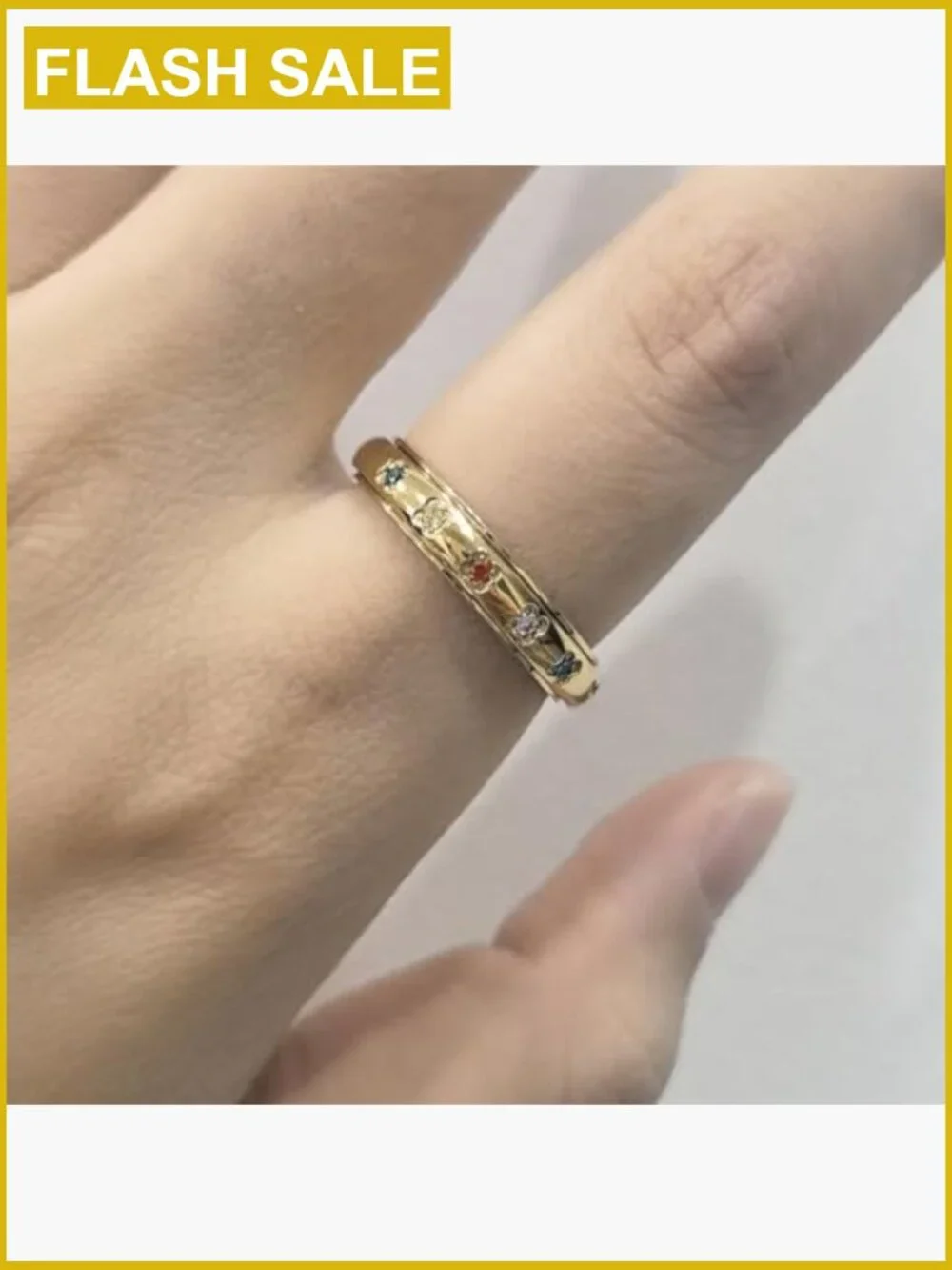 Stainless Steel Spinner Ring CZ Flower Fidget Stress Relief Jewelry